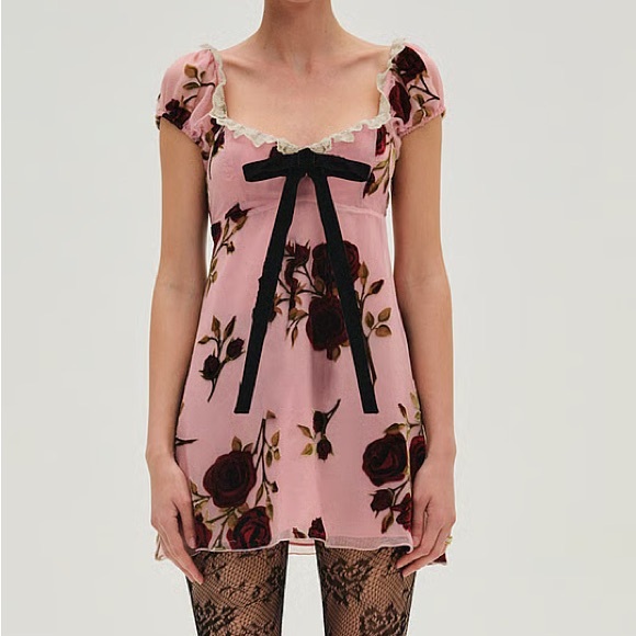 for love and lemons rose velvet mini dress For Love & Lemons Velvet Mini Dress in Rose